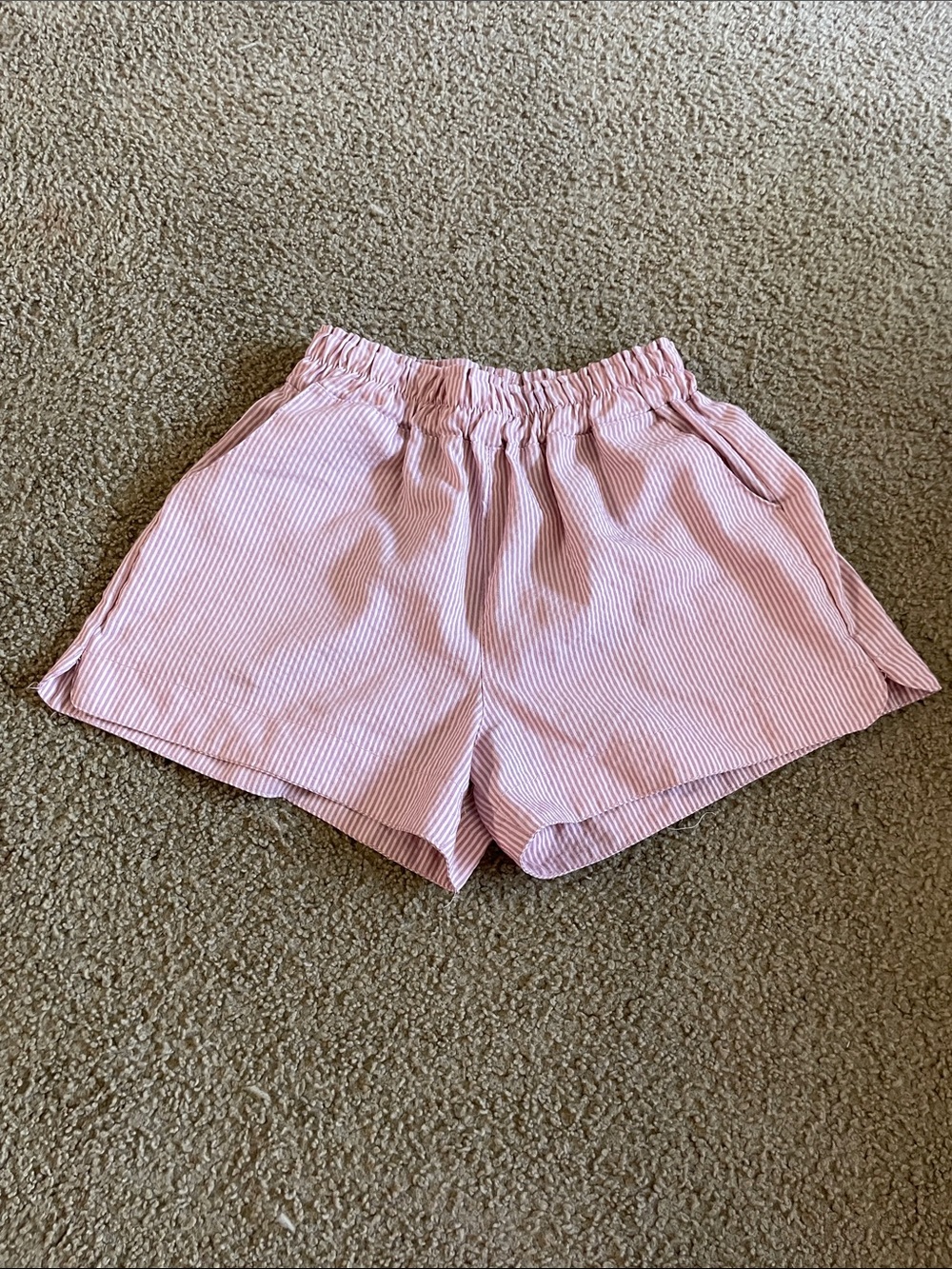 Pink Striped Women's Elastic Waist Shorts